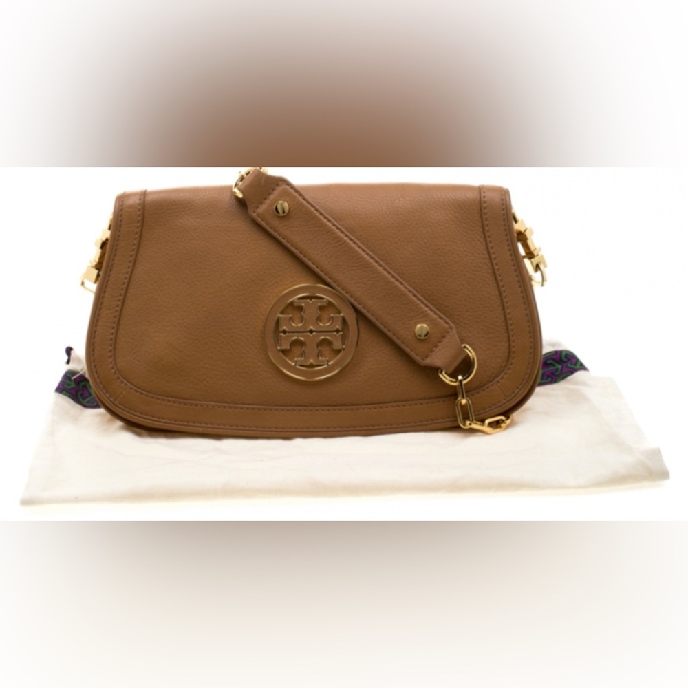 Tory Burch Tan Leather Amanda Logo Crossbody Bag